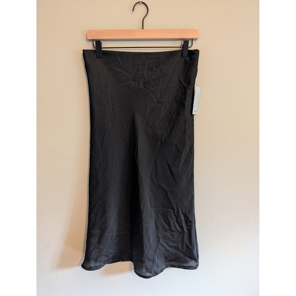 NWT Forgotten Grace Black Linen Blend Midi Slip Skirt Sheer Hem S Whimsigoth